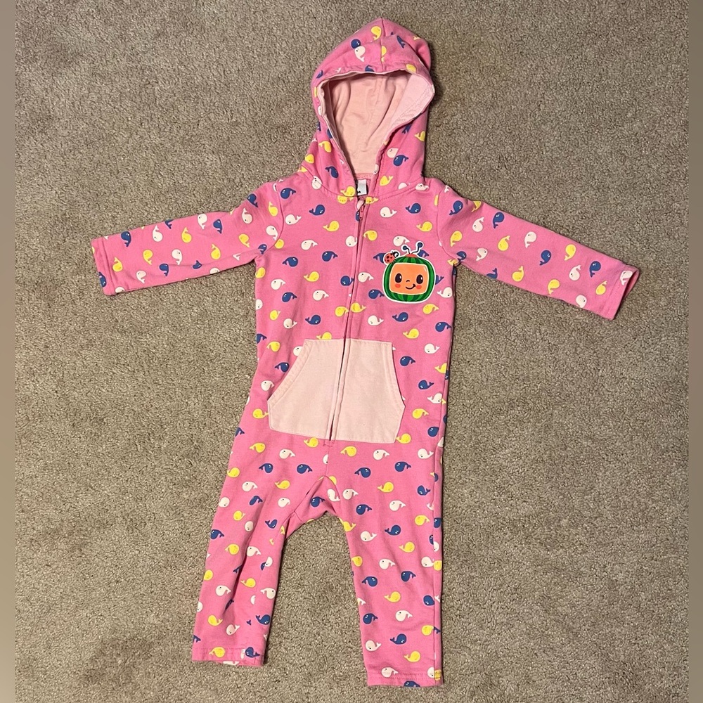 2T Cocomelon Pink Hooded Kids One Piece outfit/ pj’s